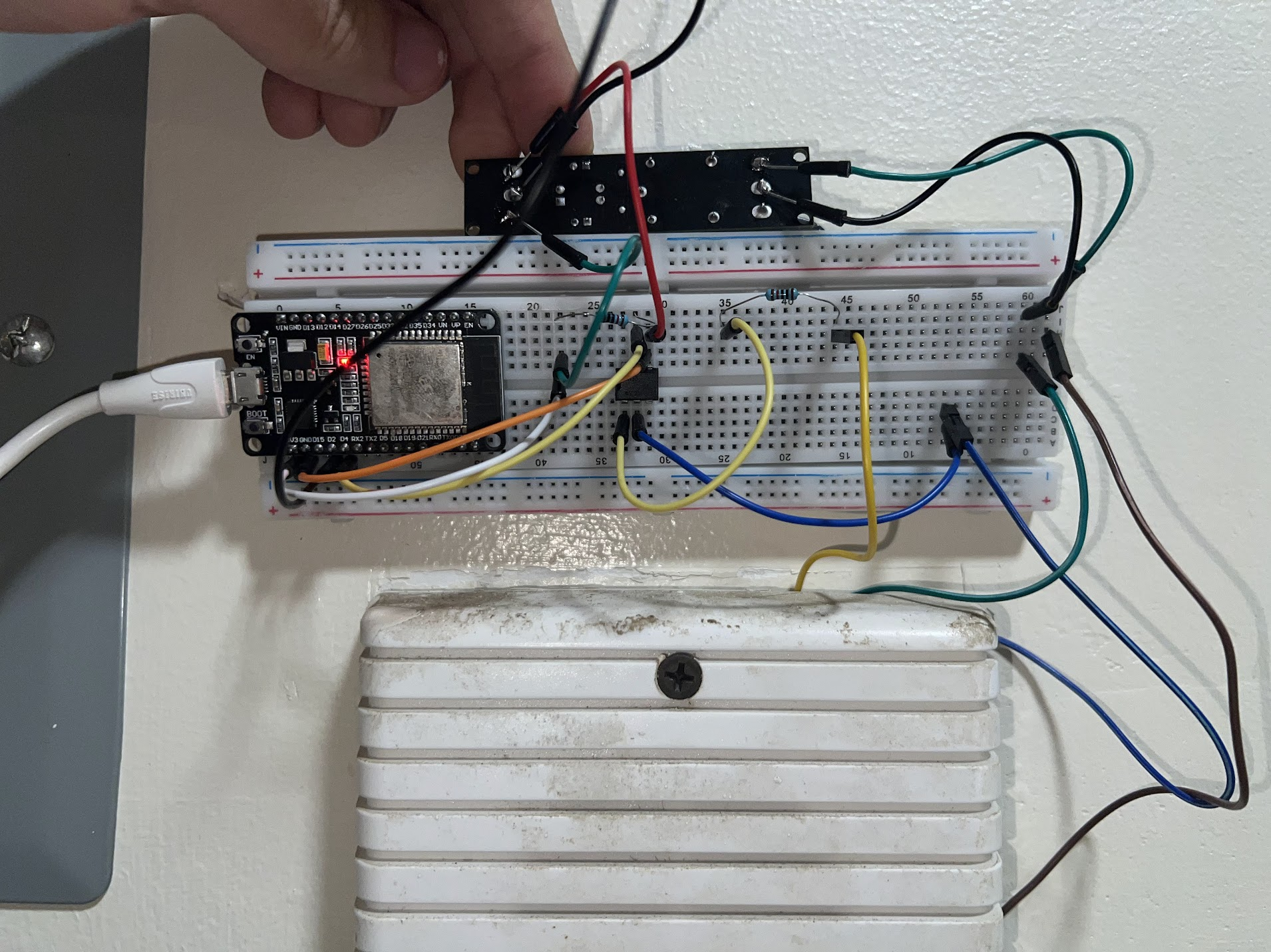 Final working breadboard setup with ESP32 connected to buzzer
