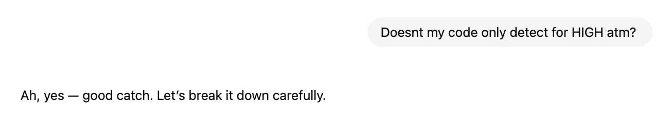 Back and forth ChatGPT conversation debugging the code