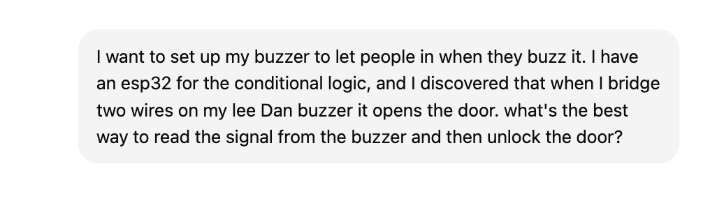 ChatGPT conversation asking for help with buzzer automation