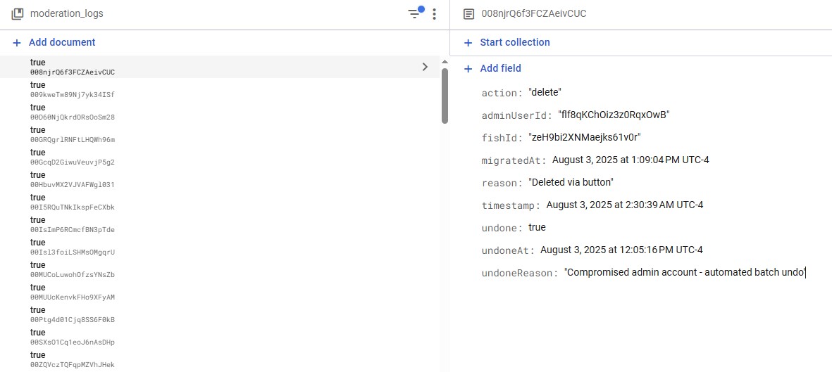 A moderation log that shows a moderation action done at 3AM and undone in the morning.