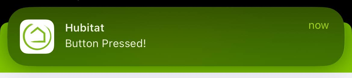 iPhone notification showing 'Button Pressed!' alert
